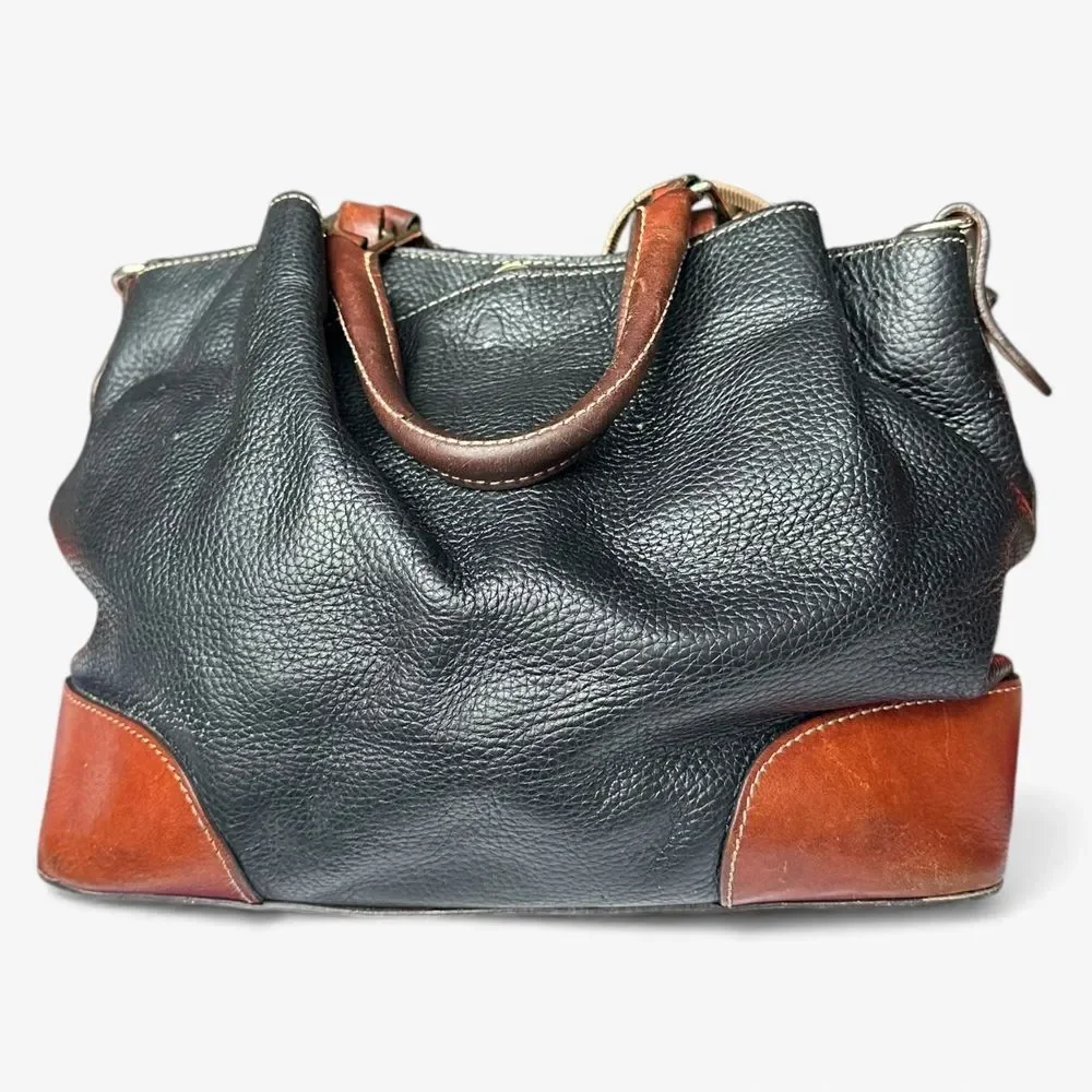 Dooney & Bourke Pebbled Leather Satchel Black Brown Trim